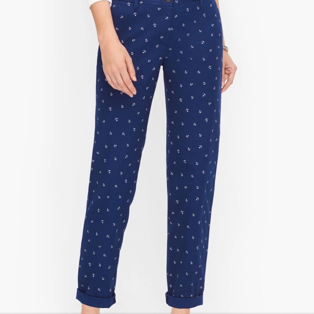 Talbots Relaxed Chino Anchor Print Navy Size 10 NWT